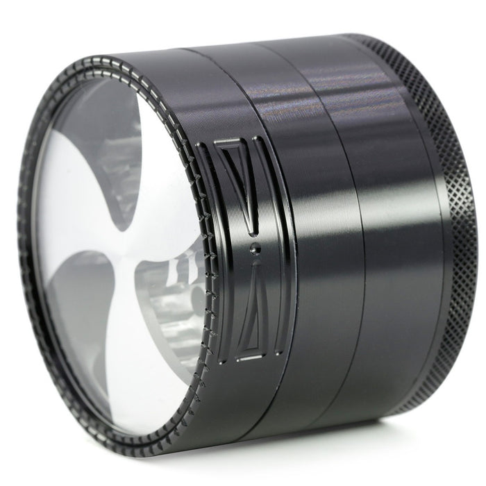 63MM Four-Layer Aluminum Alloy Transparent Cover Clover Grinding Tooth Design Tobacco Crusher | Black Color