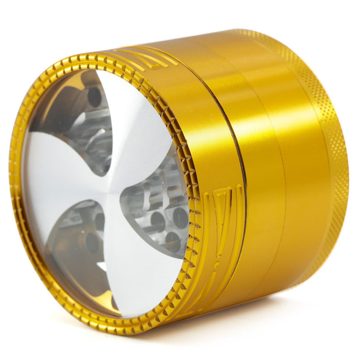 63MM Four-Layer Aluminum Alloy Transparent Cover Clover Grinding Tooth Design Tobacco Crusher | Gold Color