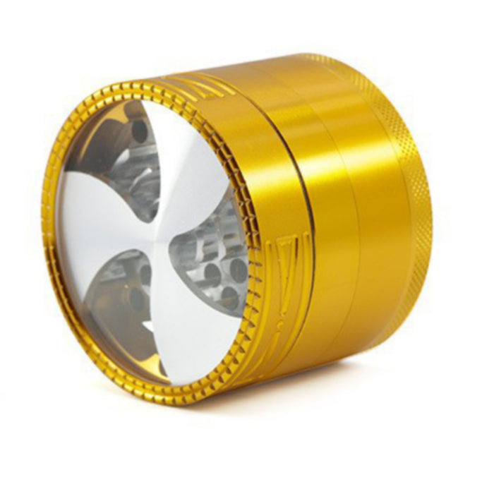 63MM Four-Layer Aluminum Alloy Transparent Cover Clover Grinding Tooth Design Tobacco Crusher | Gold Color