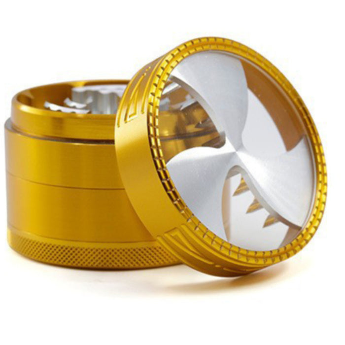63MM Four-Layer Aluminum Alloy Transparent Cover Clover Grinding Tooth Design Tobacco Crusher | Gold Color
