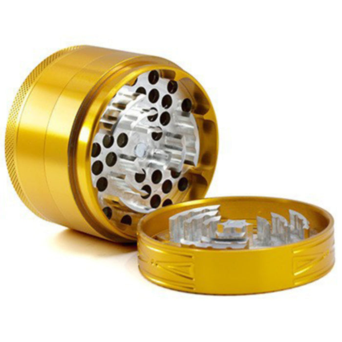 63MM Four-Layer Aluminum Alloy Transparent Cover Clover Grinding Tooth Design Tobacco Crusher | Gold Color