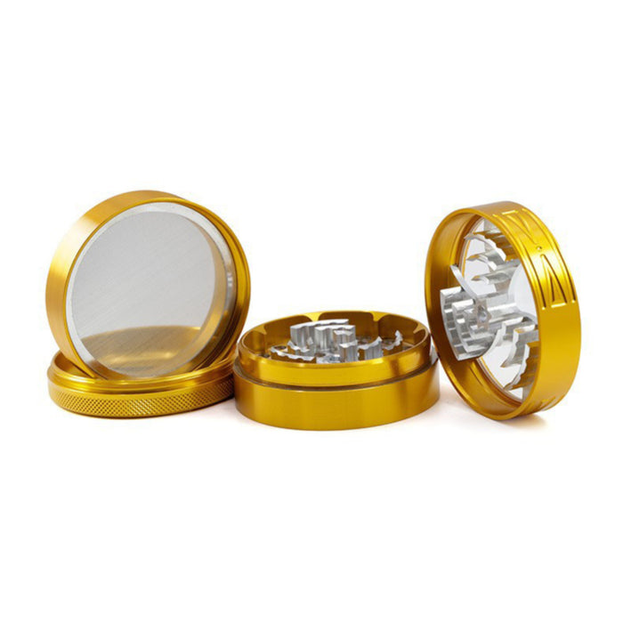 63MM Four-Layer Aluminum Alloy Transparent Cover Clover Grinding Tooth Design Tobacco Crusher | Gold Color
