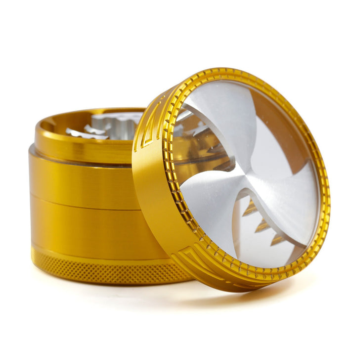 63MM Four-Layer Aluminum Alloy Transparent Cover Clover Grinding Tooth Design Tobacco Crusher | Gold Color