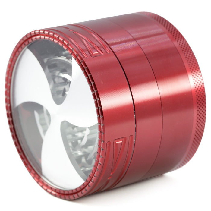 63MM Four-Layer Aluminum Alloy Transparent Cover Clover Grinding Tooth Design Tobacco Crusher | Red Color