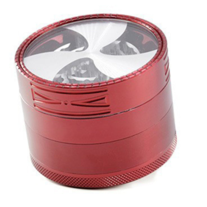 63MM Four-Layer Aluminum Alloy Transparent Cover Clover Grinding Tooth Design Tobacco Crusher | Red Color