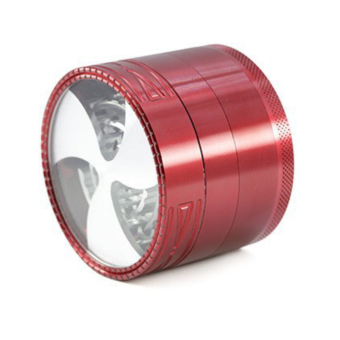 63MM Four-Layer Aluminum Alloy Transparent Cover Clover Grinding Tooth Design Tobacco Crusher | Red Color