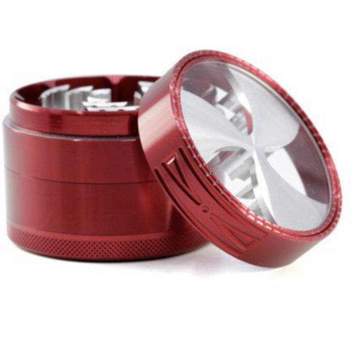 63MM Four-Layer Aluminum Alloy Transparent Cover Clover Grinding Tooth Design Tobacco Crusher | Red Color
