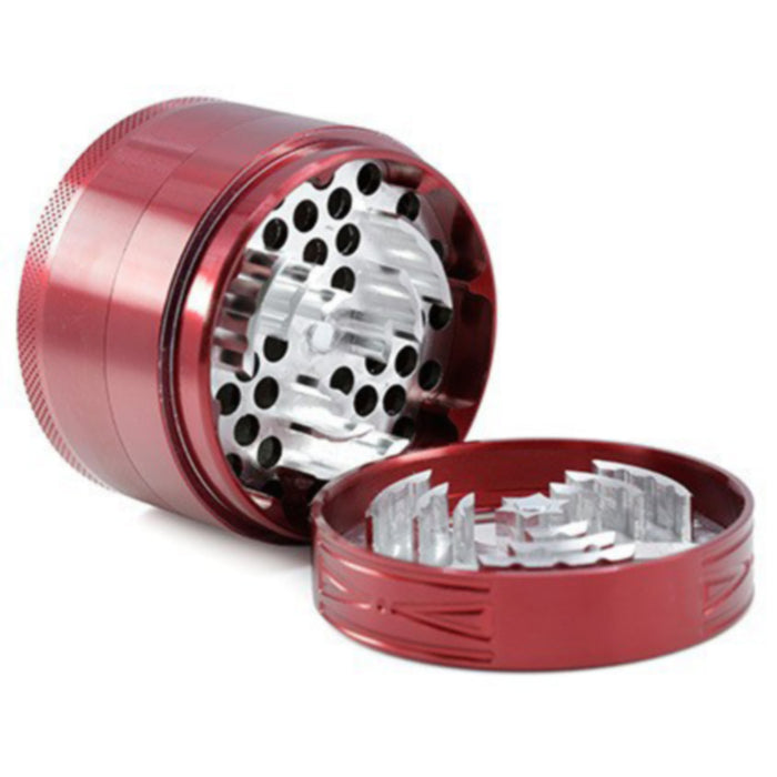 63MM Four-Layer Aluminum Alloy Transparent Cover Clover Grinding Tooth Design Tobacco Crusher | Red Color