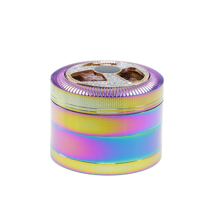 63MM Four-Layer Special Pattern Ice Blue Zinc Alloy Smoke Grinder