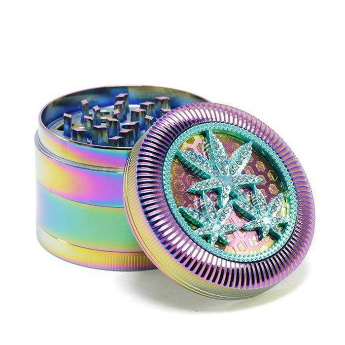 63MM Four-Layer Special Pattern Ice Blue Zinc Alloy Smoke Grinder