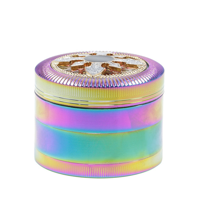 63MM Four-Layer Special Pattern Ice Blue Zinc Alloy Smoke Grinder