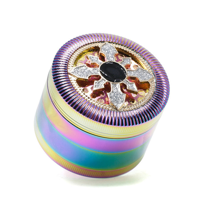 63MM Four-Layer Special Pattern Ice Blue Zinc Alloy Smoke Grinder