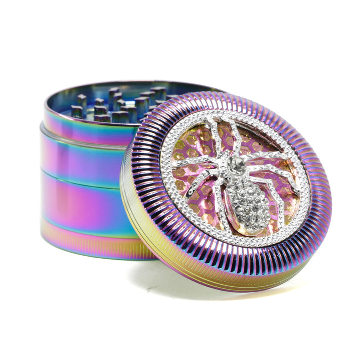 63MM Four-Layer Spider Animal With Drill Ice Blue Zinc Alloy Smoke Grinder