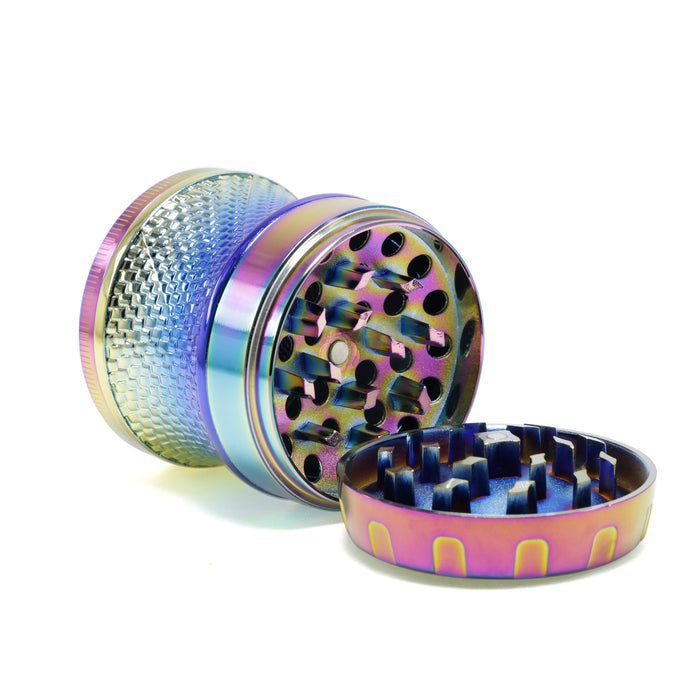 63MM Four-Layer Top Cover Fun Rotating Design Zinc Alloy Plastic Chamfering Smoke Grinder | Ice-Blue