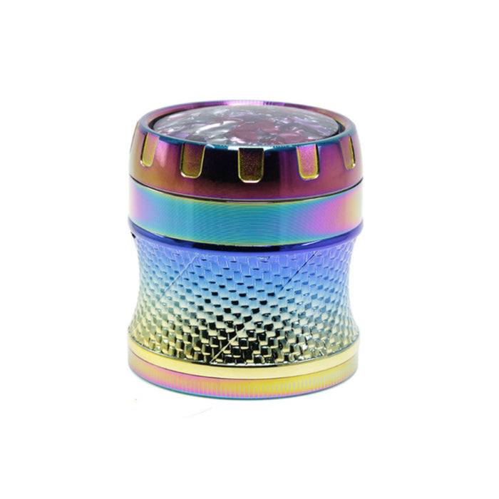 63MM Four-Layer Top Cover Fun Rotating Design Zinc Alloy Plastic Chamfering Smoke Grinder | Ice-Blue