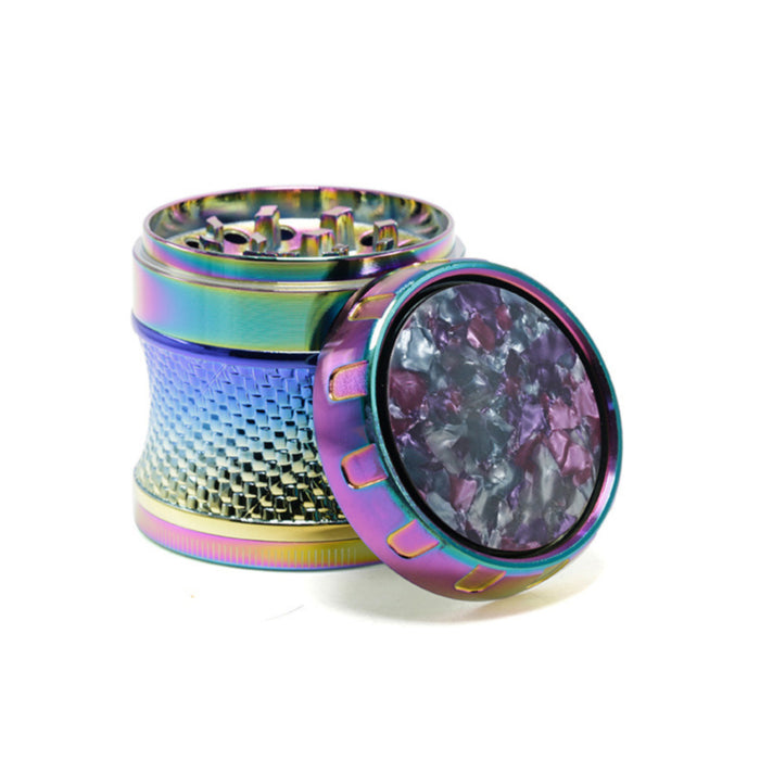 63MM Four-Layer Top Cover Fun Rotating Design Zinc Alloy Plastic Chamfering Smoke Grinder | Ice-Blue