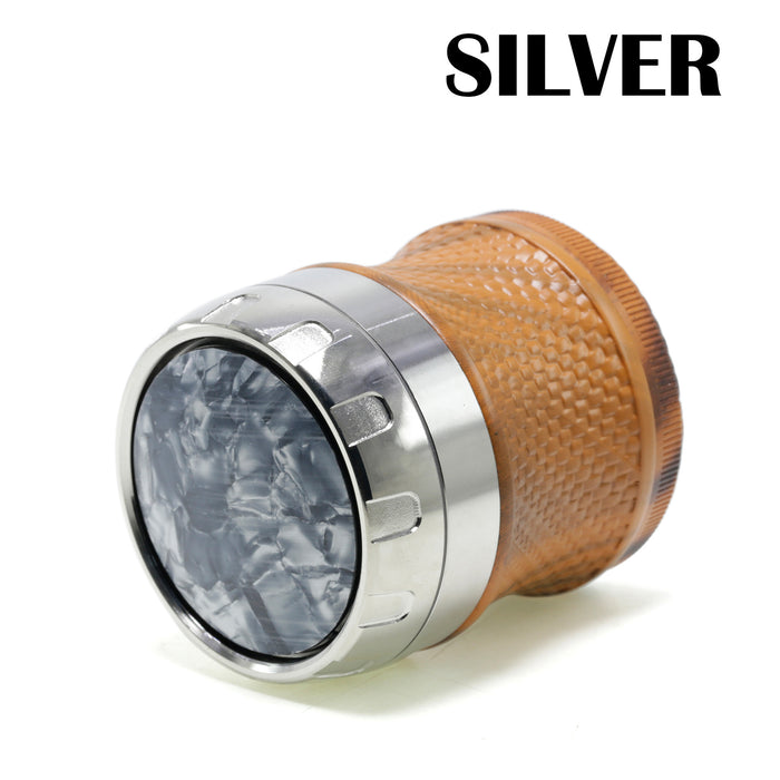 63MM Four-Layer Top Cover Fun Rotating Design Zinc Alloy Plastic Chamfering Smoke Grinder | Silver