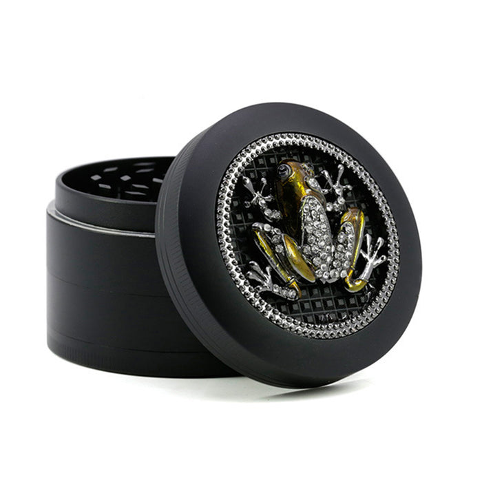63MM Four-Layer Zinc Alloy Animal Diamond Frog Herb Grinder-Black