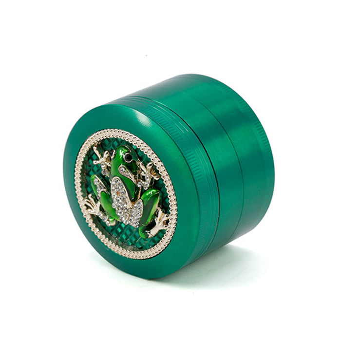 63MM Four-Layer Zinc Alloy Animal Diamond Frog Herb Grinder-Green