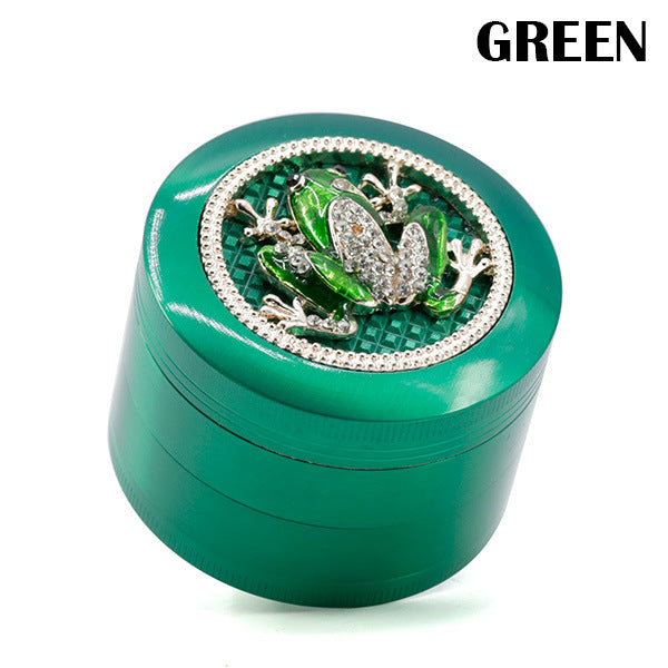 63MM Four-Layer Zinc Alloy Animal Diamond Frog Herb Grinder-Green