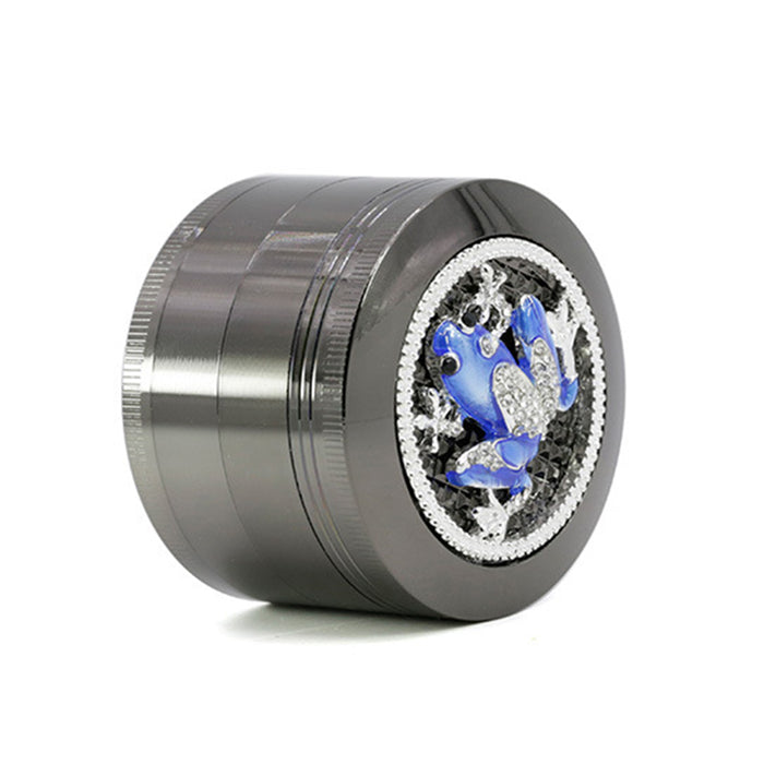 63MM Four-Layer Zinc Alloy Animal Diamond Frog Herb Grinder-Gun Black