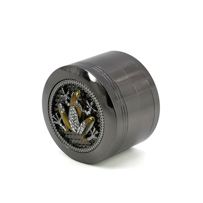 63MM Four-Layer Zinc Alloy Animal Diamond Frog Herb Grinder-Gun Black