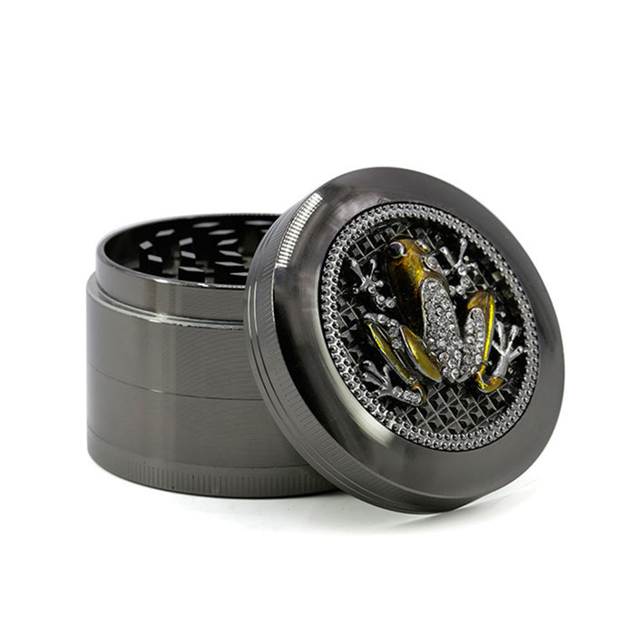 63MM Four-Layer Zinc Alloy Animal Diamond Frog Herb Grinder-Gun Black