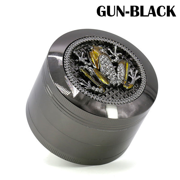 63MM Four-Layer Zinc Alloy Animal Diamond Frog Herb Grinder-Gun Black