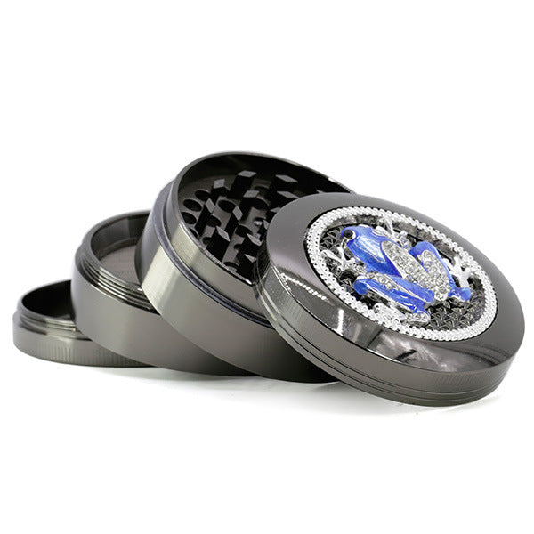 63MM Four-Layer Zinc Alloy Animal Diamond Frog Herb Grinder-Gun Black