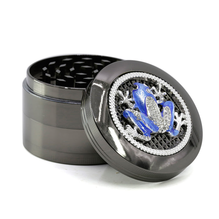 63MM Four-Layer Zinc Alloy Animal Diamond Frog Herb Grinder-Gun Black