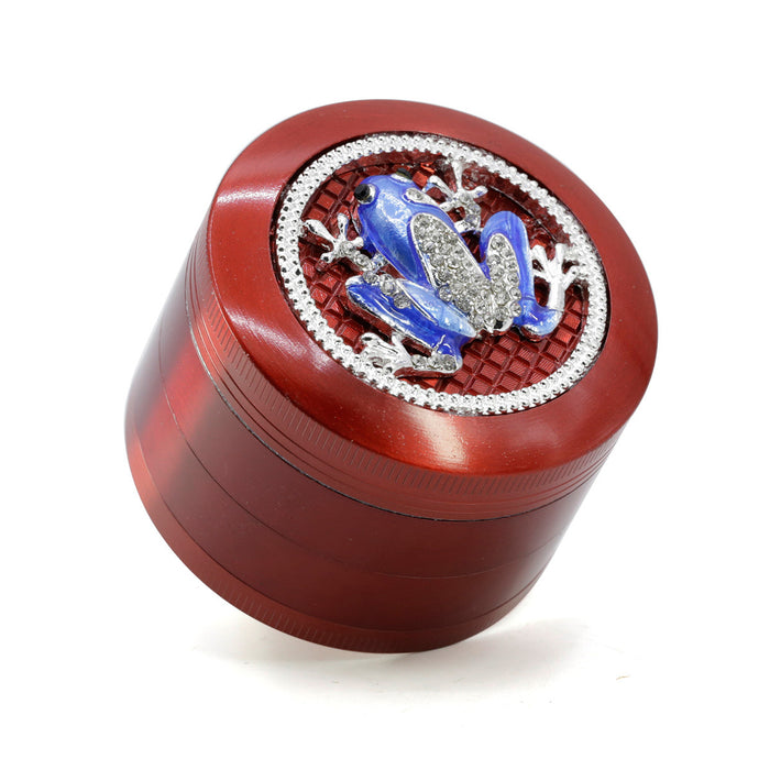 63MM Four-Layer Zinc Alloy Animal Diamond Frog Herb Grinder-Red