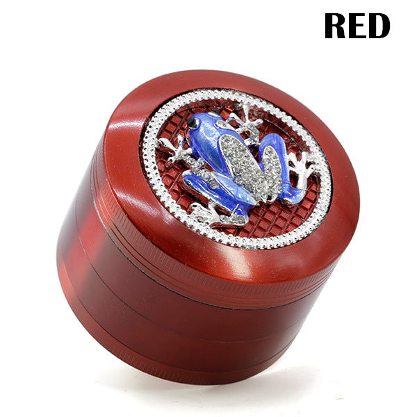 63MM Four-Layer Zinc Alloy Animal Diamond Frog Herb Grinder-Red