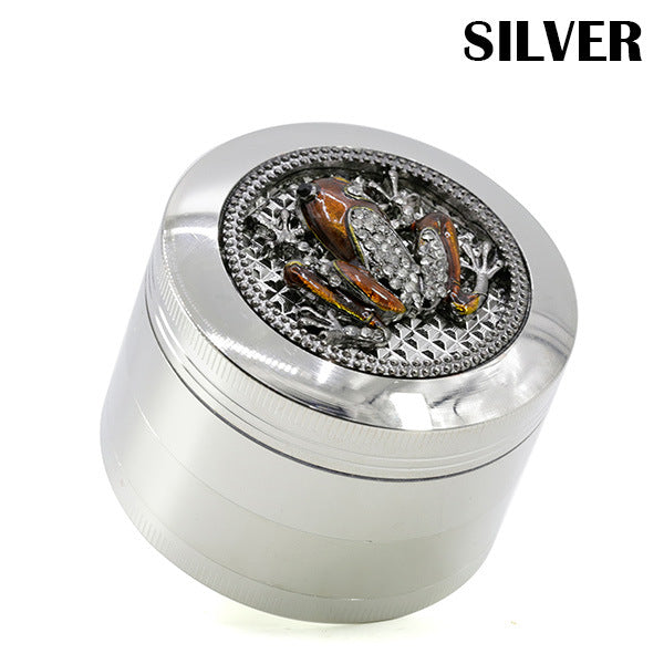 63MM Four-Layer Zinc Alloy Animal Diamond Frog Herb Grinder-Silver