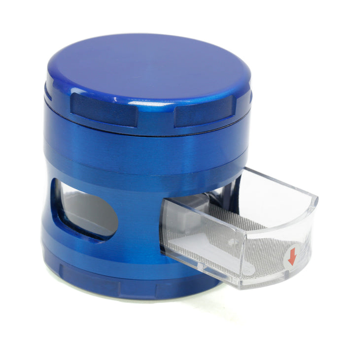 63MM Four-Layer Zinc Alloy Chamfered With Drawer Style Smoke Grinder-Blue