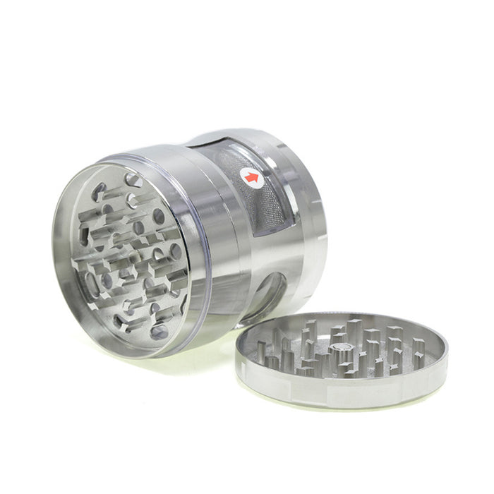 63MM Four-Layer Zinc Alloy Chamfered With Drawer Style Smoke Grinder-Silver
