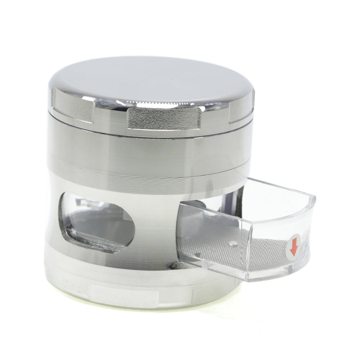 63MM Four-Layer Zinc Alloy Chamfered With Drawer Style Smoke Grinder-Silver