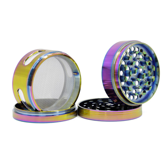 63MM 4 Piece Zinc Alloy Bright Transparent Window Ice Blue Herb Grinder