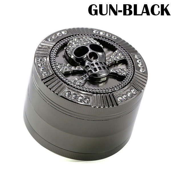 63MM Four-Layer Zinc Alloy Diamond Dial Skull Animal Smoke Grinder-Gun Black