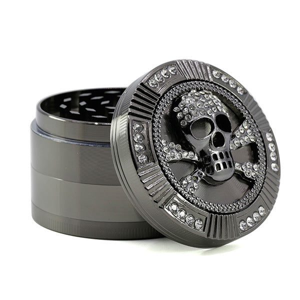 63MM Four-Layer Zinc Alloy Diamond Dial Skull Animal Smoke Grinder-Gun Black