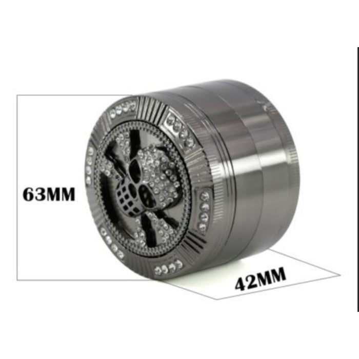 63MM Four-Layer Zinc Alloy Diamond Dial Skull Animal Smoke Grinder-Gun Black