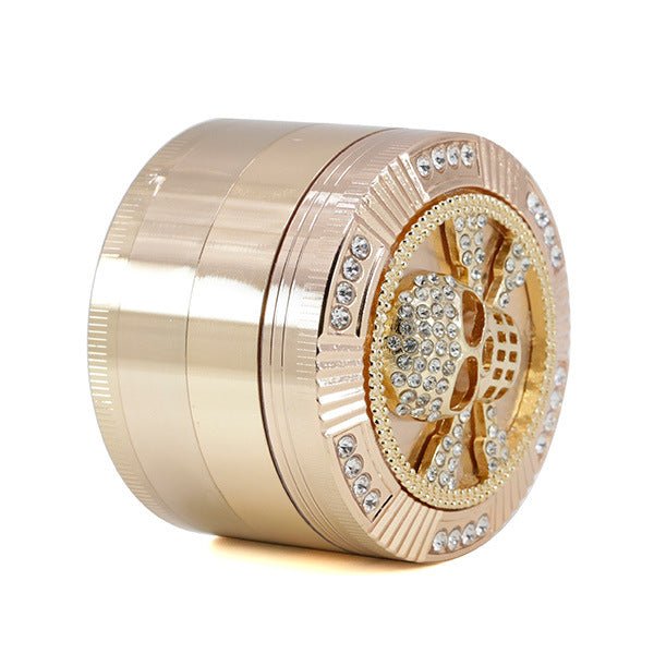 63MM Four-Layer Zinc Alloy Diamond Dial Skull Animal Smoke Grinder-Rose Gold