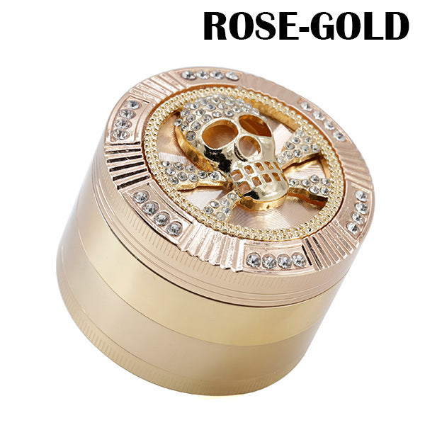 63MM Four-Layer Zinc Alloy Diamond Dial Skull Animal Smoke Grinder-Rose Gold