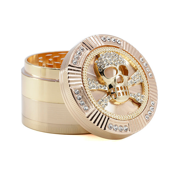 63MM Four-Layer Zinc Alloy Diamond Dial Skull Animal Smoke Grinder-Rose Gold