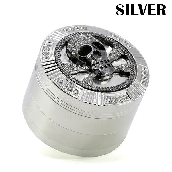 63MM Four-Layer Zinc Alloy Diamond Dial Skull Animal Smoke Grinder-Silver