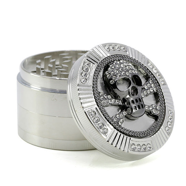 63MM Four-Layer Zinc Alloy Diamond Dial Skull Animal Smoke Grinder-Silver