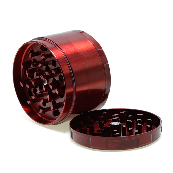 63MM Four-Layer Zinc Alloy Flat Chamfer Smoke Grinder-Red