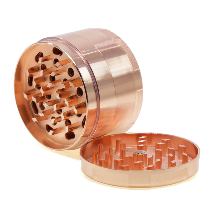 63MM Four-Layer Zinc Alloy Flat Chamfer Smoke Grinder-Rose Gold