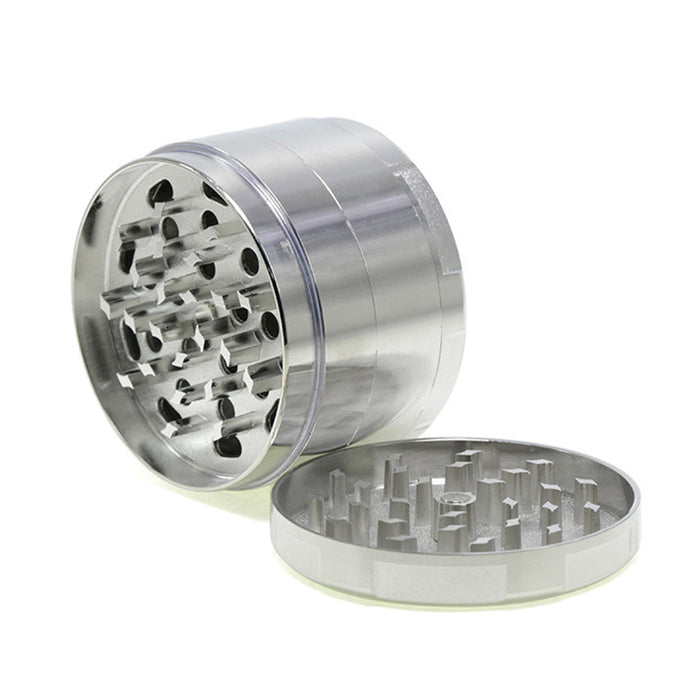 63MM Four-Layer Zinc Alloy Flat Chamfer Smoke Grinder-Silver