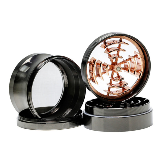 63MM Four-Layer Zinc Alloy Window Windmill Leaf Shape Thin Waist Grinder-Gun-Black