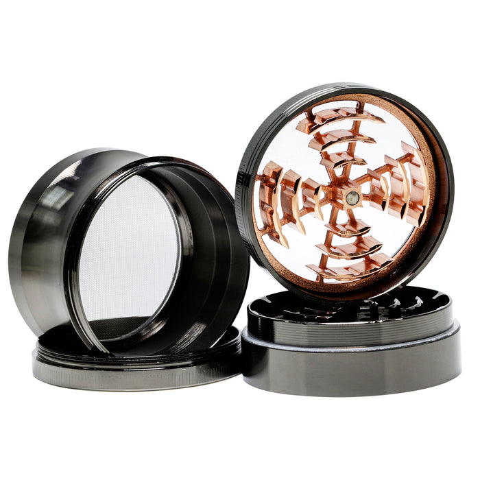 63MM Four-Layer Zinc Alloy Window Windmill Leaf Shape Thin Waist Grinder-Gun-Black